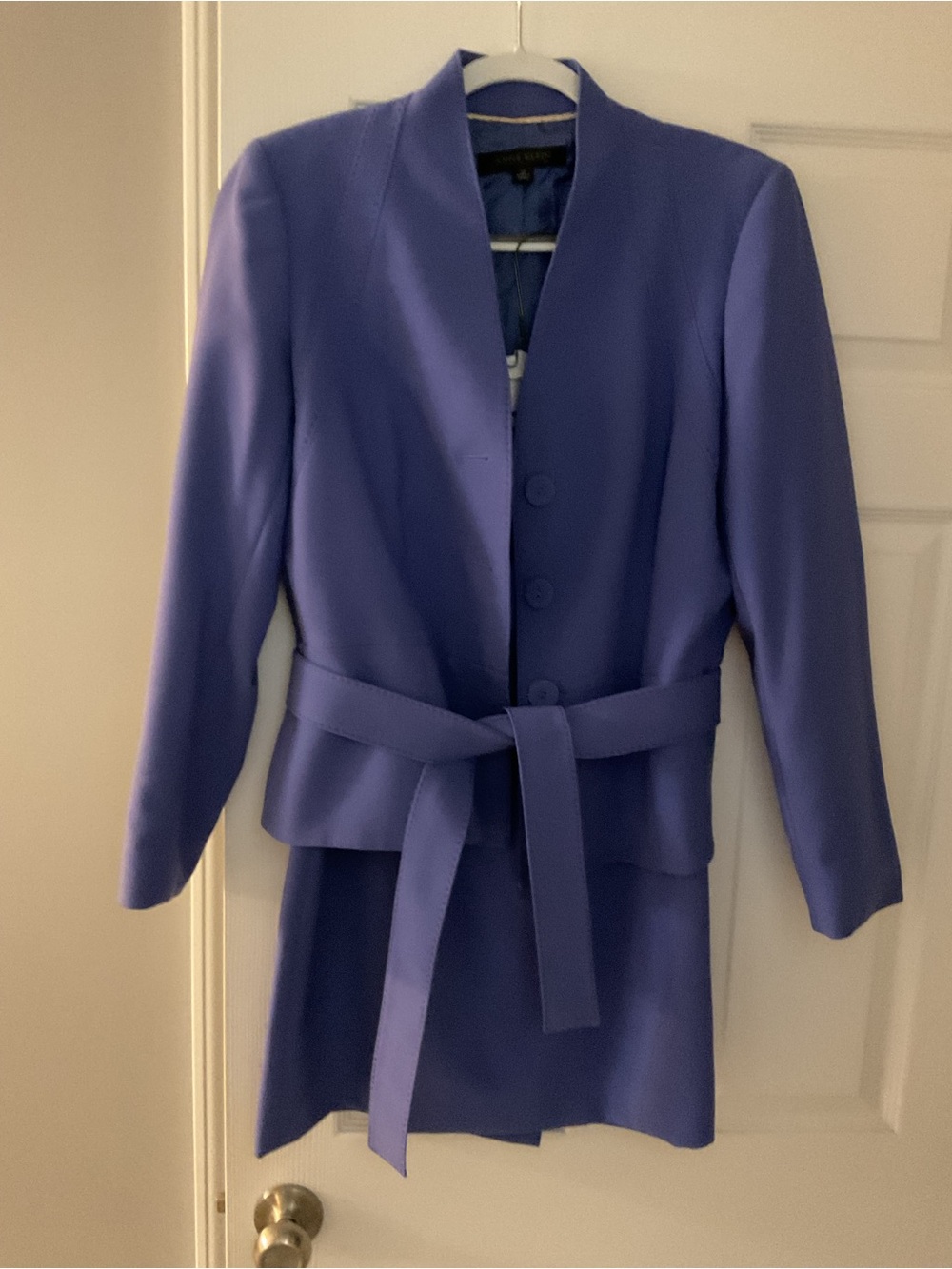 Anne Klein Lavender Belted Collarless Blazer